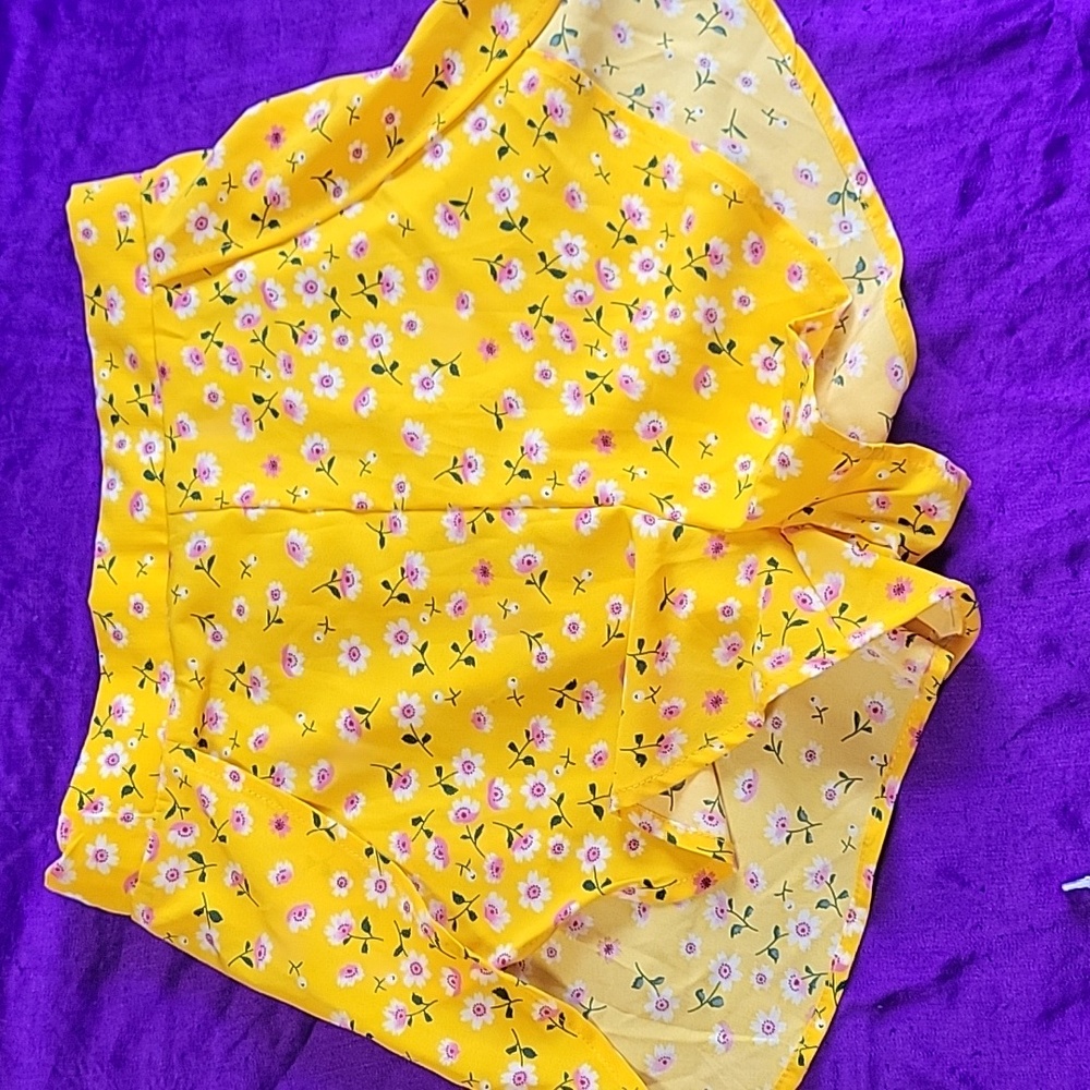 Shein mustard yellow pink floral off shoulder 2 piece set - Picture 10 of 15